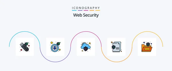 Web Security Line Filled Flat Icon Pack Including Lock Text — Image vectorielle