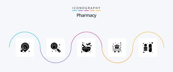 Pharmacy Glyph Icon Pack Including Space Pharmacy Mortar Supplies Cart — Stockový vektor