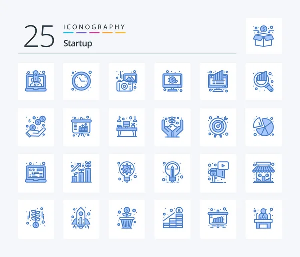 Startup Blue Color Icon Pack Including Chart Ppc Images Click — Vector de stock