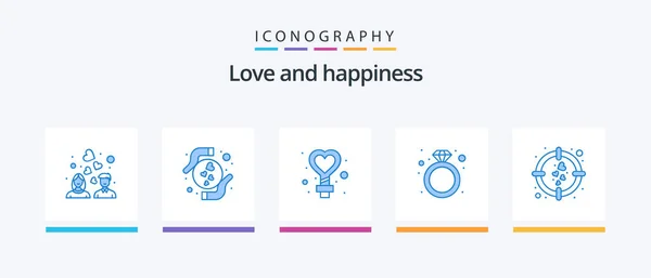 Love Blue Icon Pack Including Love Gift Female Ring Diamond — 图库矢量图片