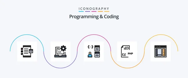 Programming Coding Line Filled Flat Icon Pack Including Development Coding — Image vectorielle