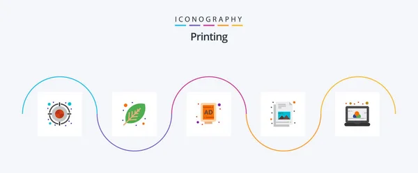 Printing Flat Icon Pack Including Laptop Color Print Picture Document — Vector de stock