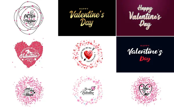 Happy Valentine Day Hand Lettering Calligraphy Text Heart Isolated White — Vetor de Stock