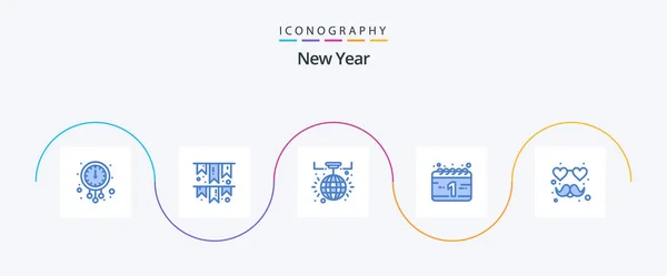 New Year Blue Icon Pack Including Love New Year Party — Stok Vektör