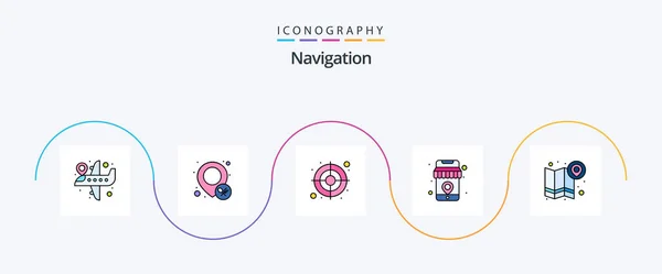 Navigation Line Filled Flat Icon Pack Including Direction Map Gps — Wektor stockowy