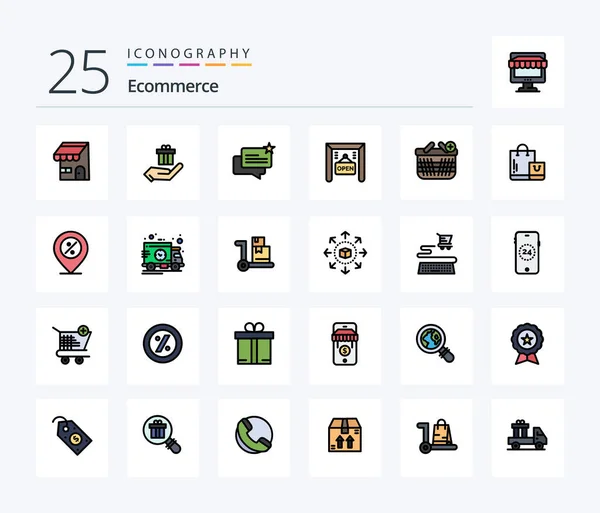 Ecommerce Line Filled Icon Pack Including Shopping Basket Chat Shop — Vettoriale Stock
