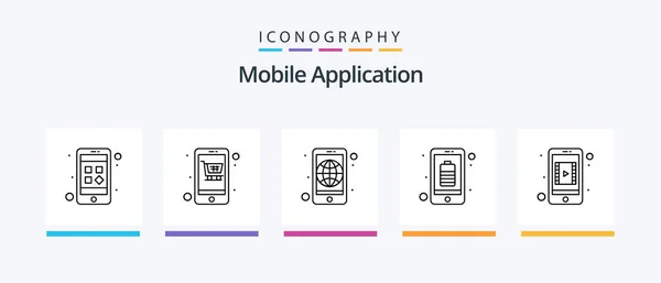 Mobile Application Line Icon Pack Including Application Email Cart Mobile — Stock Vector