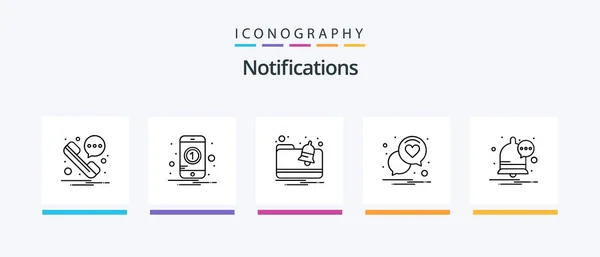 Notifications Line Icon Pack Including Notification Message Laptop Sms Creative — Stock Vector