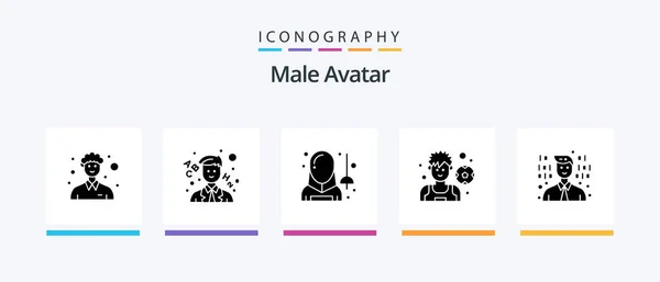 Male Avatar Glyph Icon Pack Including Programming Development Avatar Soccer — Stock Vector