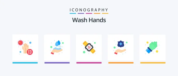 Wash Hands Flat Icon Pack Including Hand Washing Washing Hands — Stok Vektör