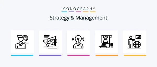 Strategy Management Line Icon Pack Including Fort Castle Arrow Business — Stockvektor
