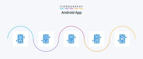 Android App Blue Icon Pack Including App Download Mobile Check — Stockvektor