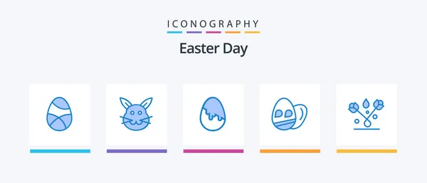 Easter Blue Icon Pack Including Easter Holiday Rabbit Easter Egg — Stockový vektor
