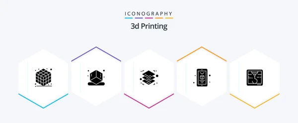 Printing Glyph Icon Pack Including Printer Smartphone Printing — 图库矢量图片