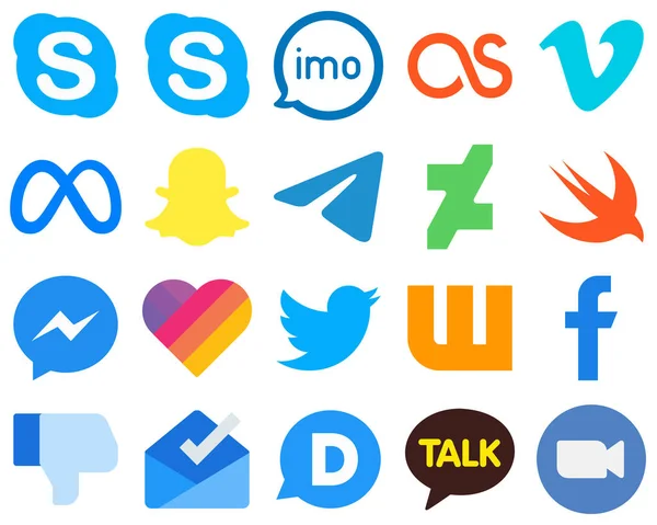 Flat Graphic Design Flat Social Media Icons Messenger Deviantart Video — Stock Vector