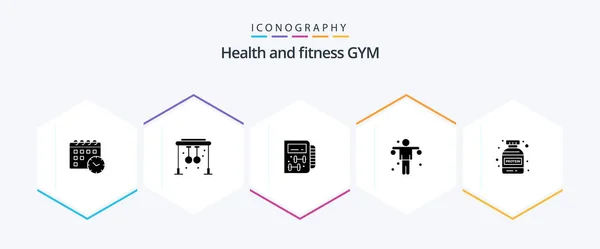 Gym Glyph Icon Pack Including Bottle Gym Gym Sport Exercise — Image vectorielle
