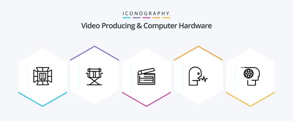 Video Producing Computer Hardware Line Icon Pack Including Speech Human — Wektor stockowy