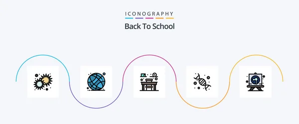 Back School Line Filled Flat Icon Pack Including Drawing Education — Stockový vektor