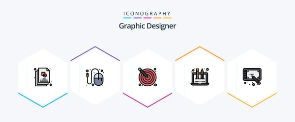 Graphic Designer Filledline Icon Pack Including Graphic Design Mouse Creativity — Vettoriale Stock