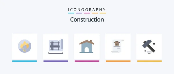 Construction Flat Icon Pack Including Hammer Building Building Home Construction — Stok Vektör