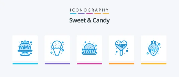 Sweet Candy Blue Icon Pack Включая Еду Сладости Сладости Лед — стоковый вектор