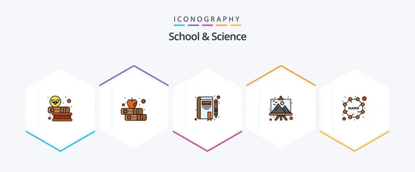 School Science Filledline Icon Pack Including Nano Painting Book Landscape — Wektor stockowy