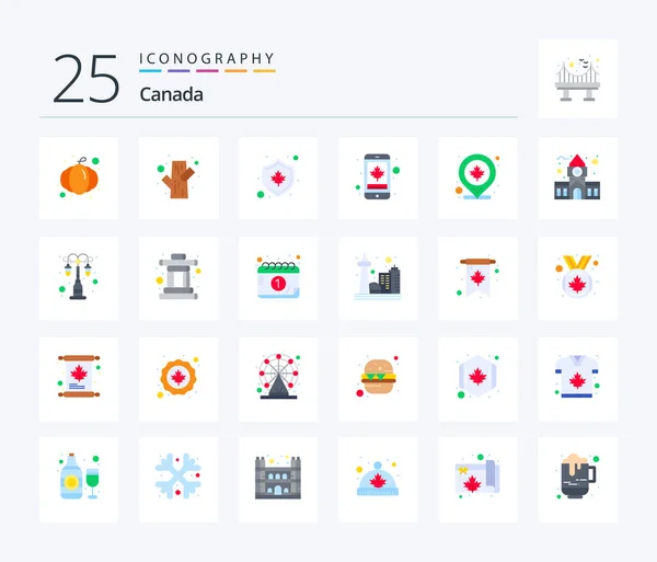 Canada Flat Color Icon Pack Including Leaf Mobile Canada Leaf — 图库矢量图片