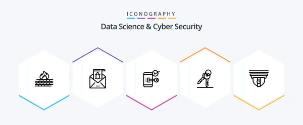 Data Science Cyber Security Line Icon Pack Including Security Open — Image vectorielle