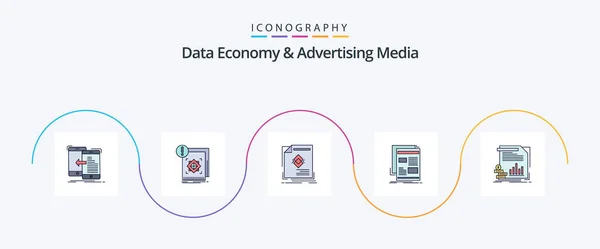 Data Economy Advertising Media Line Filled Flat Icon Pack Including — 图库矢量图片