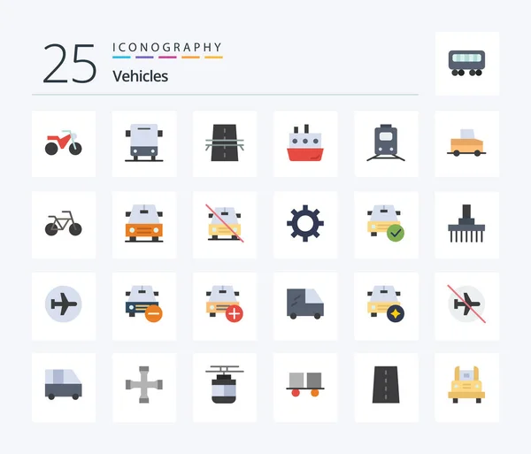 Vehicles Flat Color Icon Pack Including Rail Traffic Construction Ship — Stockový vektor