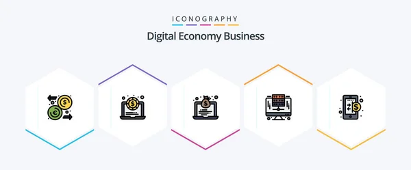 Digital Economy Business Filledline Icon Pack Including Finance Business Economy — Stok Vektör