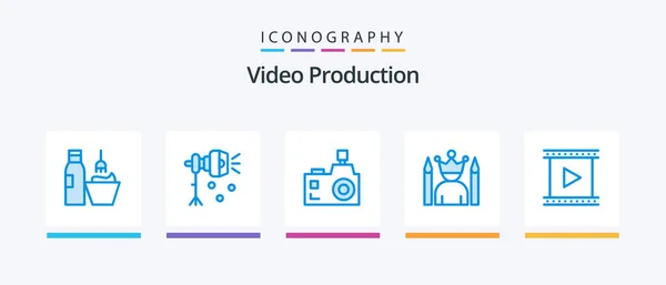 Video Production Blue Icon Pack Including Star Celebrity Spotlight Photography — 图库矢量图片
