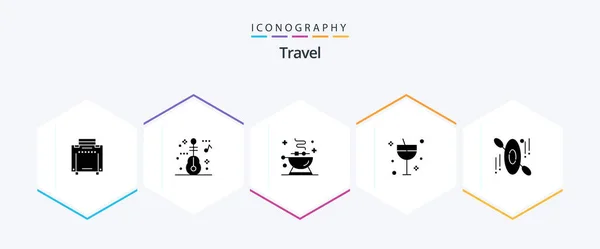 Travel Glyph Icon Pack Including Hotel Food Canoe Glass — Stockový vektor