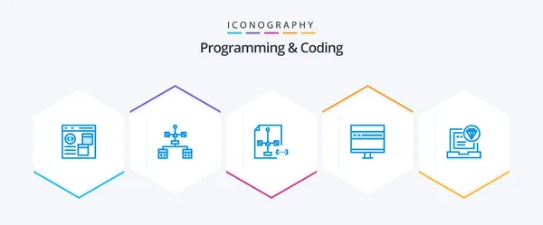 Programming Coding Blue Icon Pack Including Code App Document News — Stok Vektör