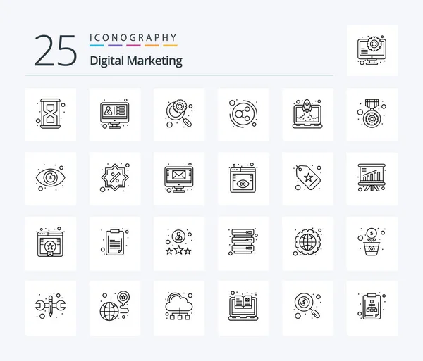Digital Marketing Line Icon Pack Including Product Glass Share Connection — Wektor stockowy