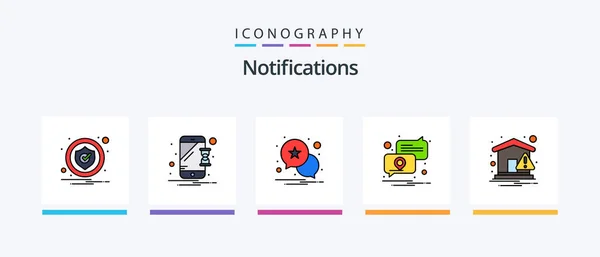 Notifications Line Filled Icon Pack Including Email Notification Service Block — Vetor de Stock