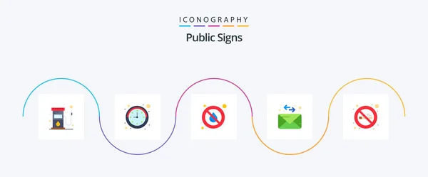 Public Signs Flat Icon Pack Including Sign Cigarette Message Envelope — Stock vektor