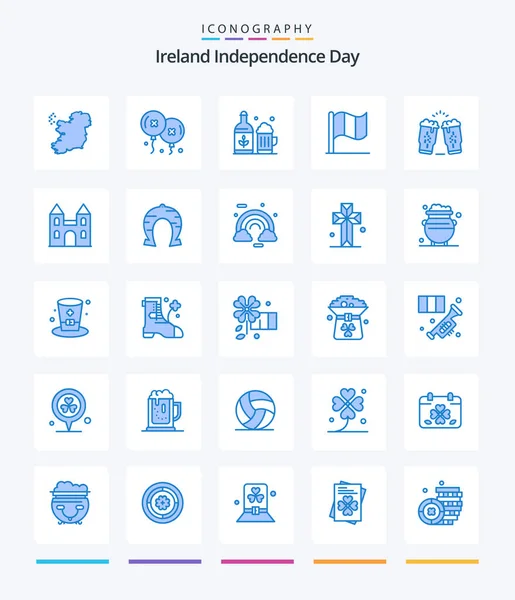Creative Ireland Independence Day Blue Icon Pack Glass Drink Bottle — 图库矢量图片
