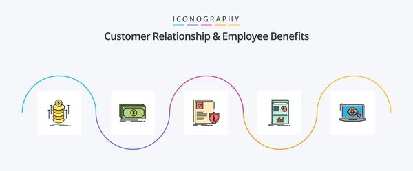 Customer Relationship Employee Benefits Line Filled Flat Icon Pack Including — Vetor de Stock
