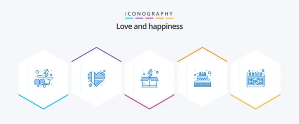 Love Blue Icon Pack Including Event Candle Box Wedding Cake — 图库矢量图片