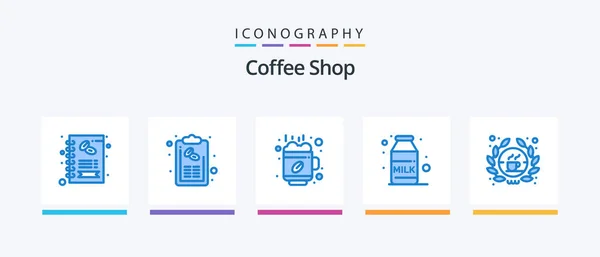 Coffee Shop Blue Icon Pack Including Coffee Milk Menu Coffee — Vetor de Stock