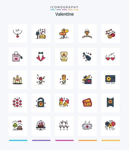 Creative Valentine Line Filled Icon Pack Wedding Love Heart Diamond — Stock vektor