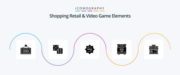 Торговая Розница Видеоигры Элементы Glyph Icon Pack Включая Рынок Онлайн — стоковый вектор