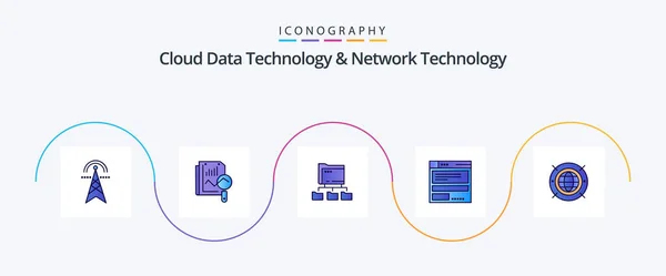 Cloud Data Technology Network Technology Line Filled Flat Icon Pack — Stok Vektör