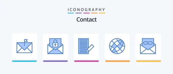 Contact Blue Icon Pack Including Earth Contact Lock Communication Letter — Stockvektor