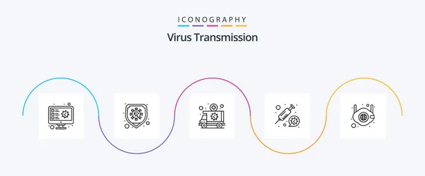 Virus Transmission Line Icon Pack Including Mask Vaccine Ambulance Syring — Stock Vector
