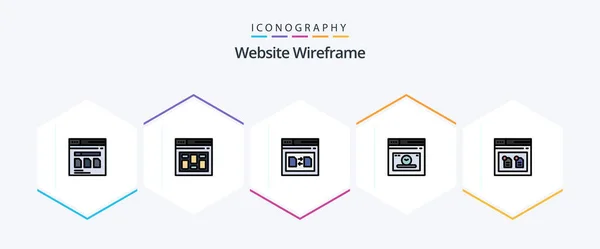Website Wireframe Filledline Icon Pack Including Time Page Page Web — Stok Vektör