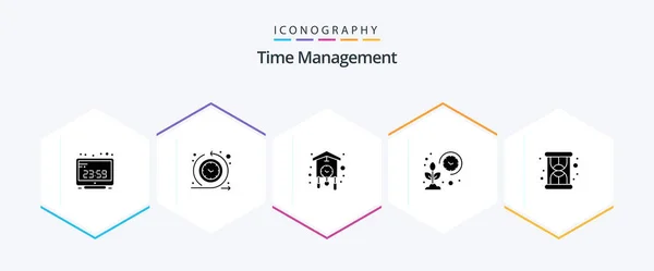 Time Management Glyph Icon Pack Inclusiv Crească Fermier Procesul Timpului — Vector de stoc