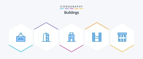 Buildings Blue Icon Pack Including Building Office Space Apartment Modern — Stok Vektör