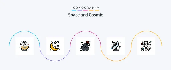 Space Line Filled Flat Icon Pack Including Earth Moon Astronomy — Διανυσματικό Αρχείο